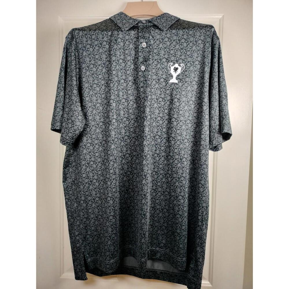 FootJoy FJ Men's Large Gray Floral Lisle Golf Polo Shirt Performance Trophy Logo